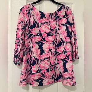 Lilly Pulitzer - Waverly Top flamingle Navy Pink Flamingo print